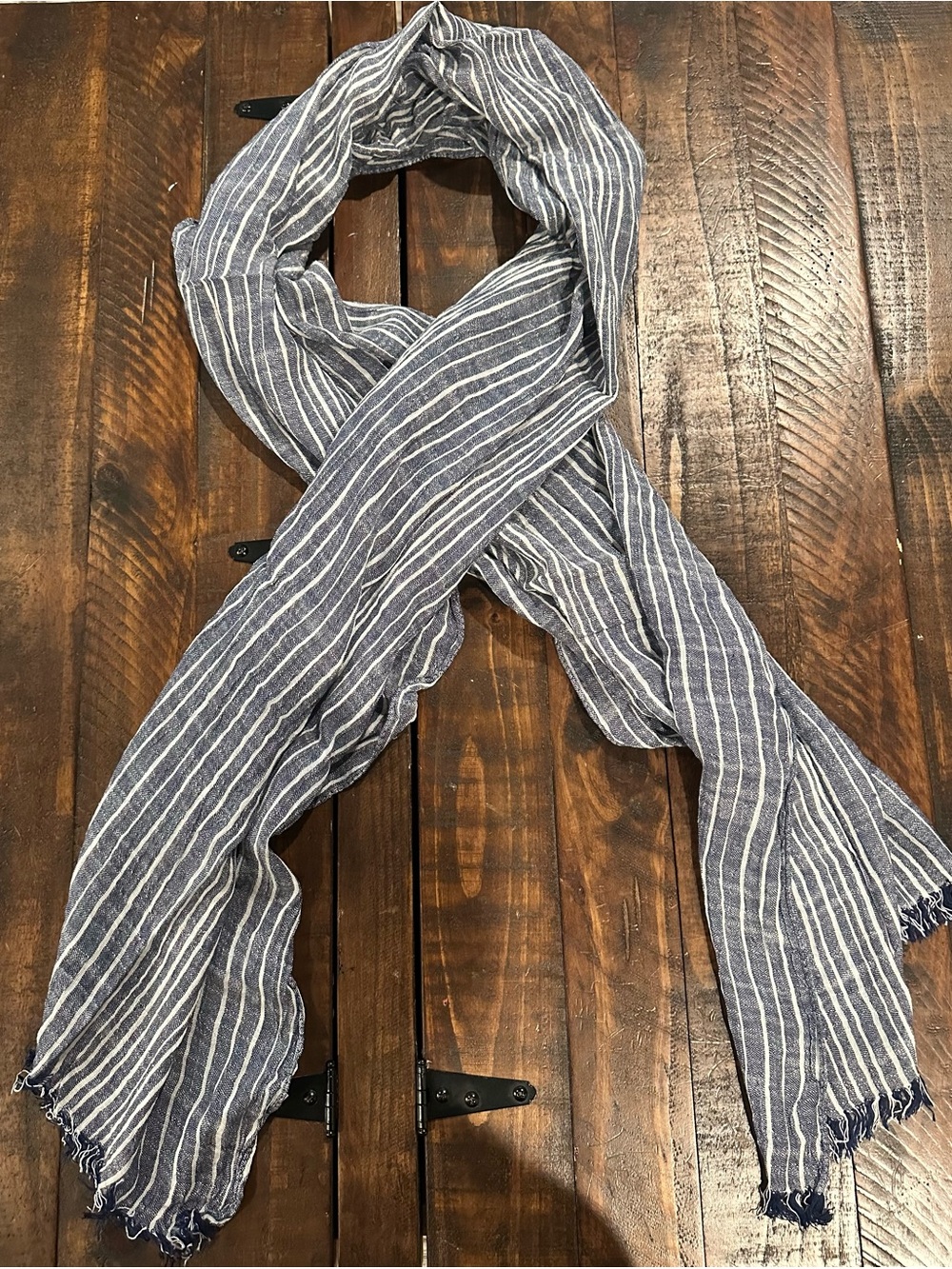 Lightweight Blue-Striped Scarf - Classic Linen Blend